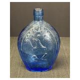 8" Blue Empire Glass Works Eagle & Grapes Flask