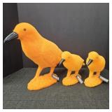 (3) Orange Velvety Crow Figurines