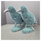 (2) Green Velvety Crow Figures
