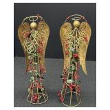 2- 12" Metal Wire Angels w/ Greenery & Red Berries