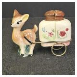 VTG Ceramic Fawn w/ Salt & Pepper Cart Shaker Set