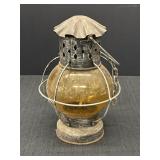 Amber Glass & Metal Hanging Bubble Oil Lantern