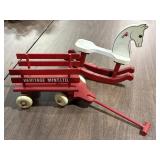 Wood doll rocking horse & wagon.  Horse is approx.