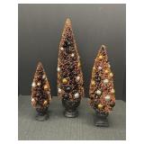 3 Halloween Bottle Brush Trees W Ornaments