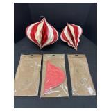 3- 12"ï¿½  Red, Cream, & Glitter Hanging Ornaments