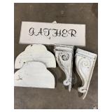 Wooden Gather Sign & (2) Wooden Shelves