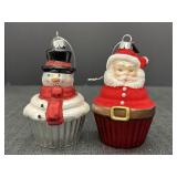 EC 4,5" Santa & Snowman Cupcake Ornaments