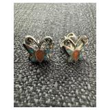 Navajo Turquoise Coral Chip Inlay Stud Earrings