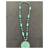 Inca Carved Sun Onyx & Gold Tone Hand Wire