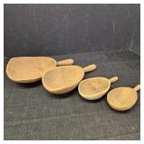 (4) Hand-Carved Wooden Nesting Bowls w/ Handles