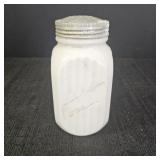 VTG White Milk Glass Shaker w/ Zinc Lid