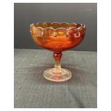 7.5in Red to Clear Glass Pedestal Teardrop Compote
