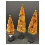 (3) Orange Bottle Brush Trees w/ beaded ornaments