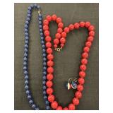 Red & Blue Beaded Necklaces & Dangle Earrings