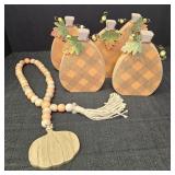 (5) Wooden Pumpkins Decor & Wooden Bead Decor