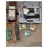 Tool Shop air stapler, tester, drill bits