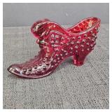 Glass Hobnail Ruby Red Cat Head Shoe