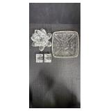 Crystal Cut Candle Holder, Square dish