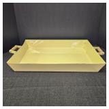 Yellow Tin Serving Tray w/ Wooden Handles