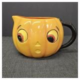Ceramic Pumpkin w/ Face Pitcher & Black Handle