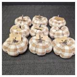 (9) Brown Plaid Mini Pumpkin Decors