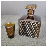 Amber Square Glass Decanter w/ Round Shot Glass