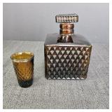 Amber Square Glass Decanter w/ Round Shot Glass