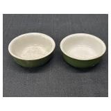 2- 4.25" Hall Green & White Bowls