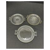 3 Glass 2 Handle Snack Plates