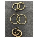 (3) Pair Gold Toned Hoop Earrings