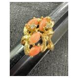 Vtg. 18K HGE Coral Stone Cocktail Ring
