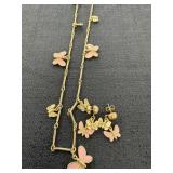 Gold Toned Butterfly Necklace & Earrings