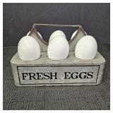 Galvanized metal "Fresh Eggs" Caddy w/ 6 Eggs