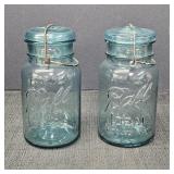 (2) Blue Ball Ideal Canning Jars w/ Lid & Latch