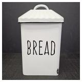 White Enameled Metal Bread Box w/ Lid