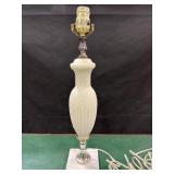 Antique white opaque satin table lamp w/ marble