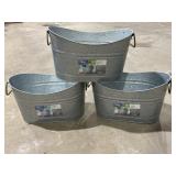 3 Galvanized scooped oval tubs