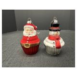 EC 4,5" Santa & Snowman Cupcake Ornaments