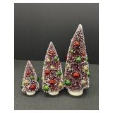 3- 6-12" Bottle Brush Trees w/ Ornaments
