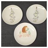 (3) 5in Round Plates- Two Gold & Blk Trees and