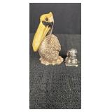Stone Pelican & Pewter Dog Figurine