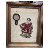 Antique Red Boy Needlepoint, framed
