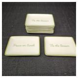 (7) Stoneware Dishes w/ Green Holiday Words
