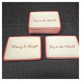 (6) Stoneware Dishes w/ Red Holiday Words