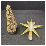 Vintage Plastic Tree Topper & Gold Brush Tree