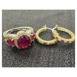 Sterling 925 Ring & Pair of Hoop Earrings