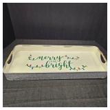 "Merry and Bright" Metal Tray with Twine Wrapped