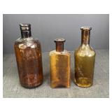 3 Amber Glass Bottles