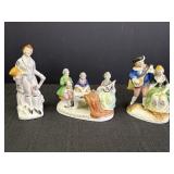 3 colonial style hand-painted porcelain figurines,