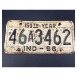 Vtg. 1966 Indiana 150th Year License Plate